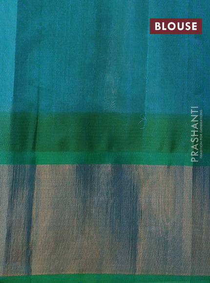 Kuppadam silk cotton saree off white and light green with plain body and temple design zari woven border