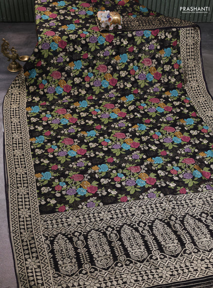 Art chiffon saree black with allover thread & zari floral weaves and zari woven border
