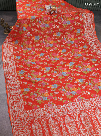 Art chiffon saree orange with allover thread & zari floral weaves and zari woven border