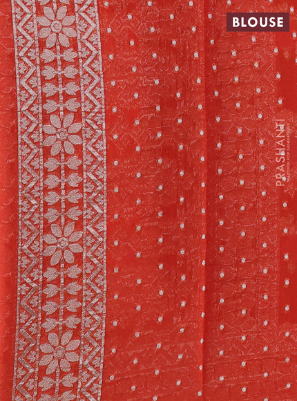 Art chiffon saree orange with allover thread & zari floral weaves and zari woven border