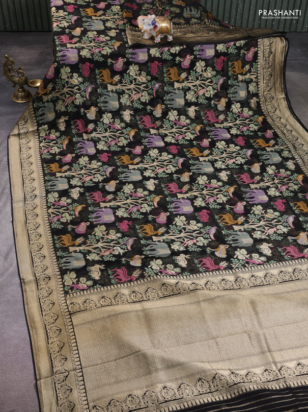 Art chiffon saree black with allover vanasingaram weaves and zari woven border