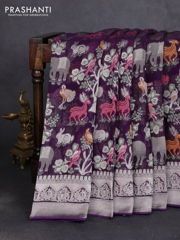 Art chiffon saree violet with allover vanasingaram weaves and zari woven border