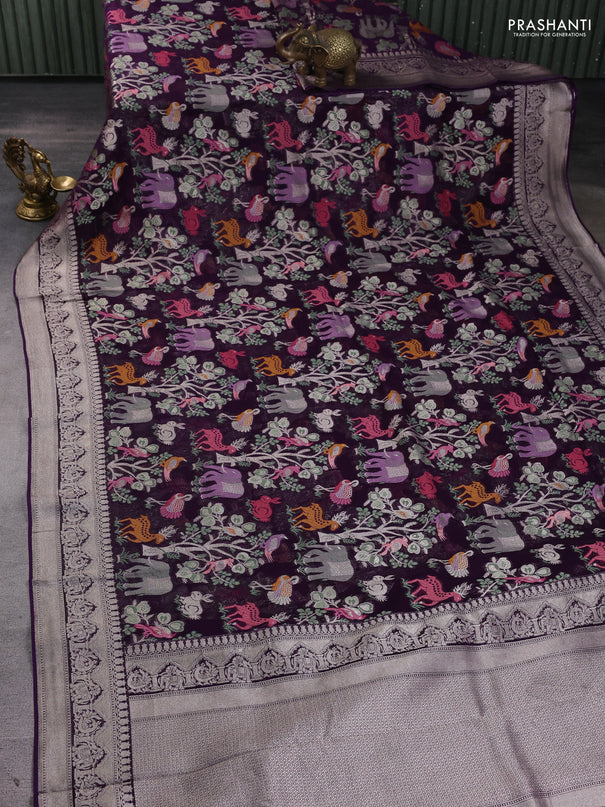 Art chiffon saree violet with allover vanasingaram weaves and zari woven border