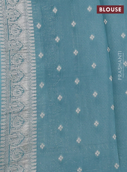 Art chiffon saree pastel blue with allover vanasingaram weaves and zari woven border