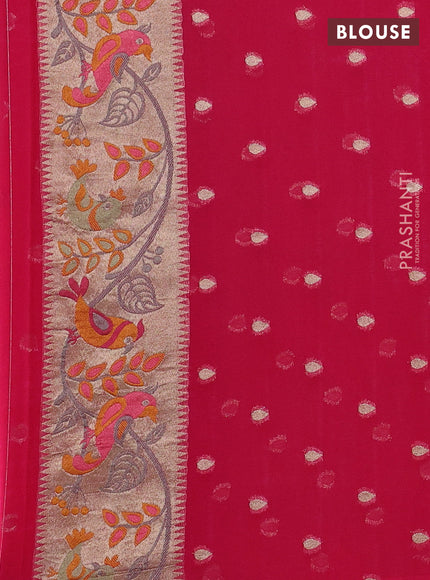 Art chiffon saree pink with allover birds weaves and zari woven border