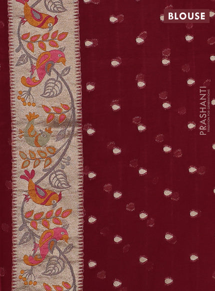 Art chiffon saree deep maroon with allover birds weaves and zari woven border