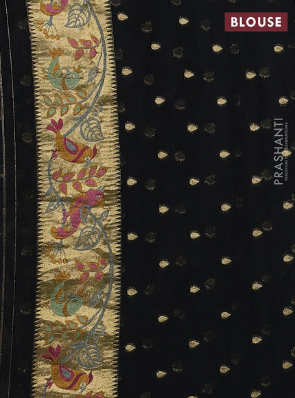 Art chiffon saree black with allover birds weaves and zari woven border