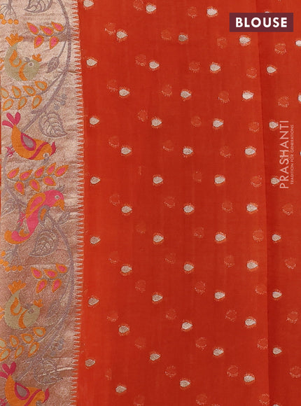 Art chiffon saree orange with allover birds weaves and zari woven border