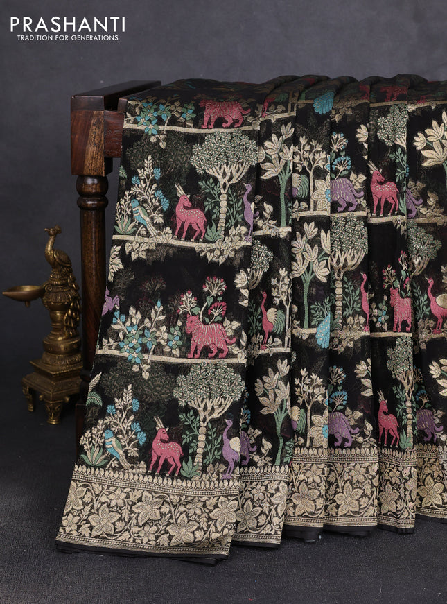 Art chiffon saree black with allover vanasingaram weaves and zari woven border