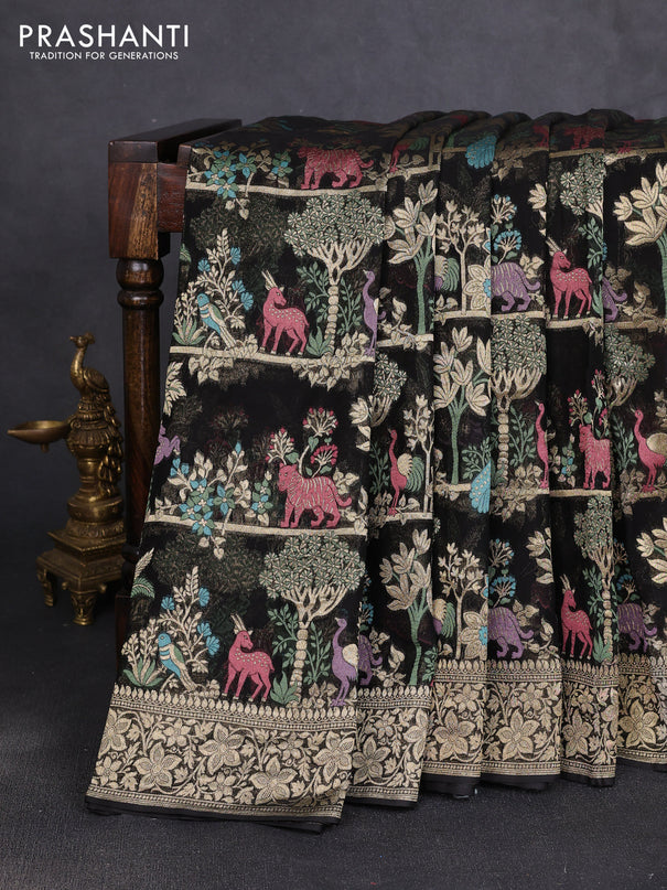 Art chiffon saree black with allover vanasingaram weaves and zari woven border