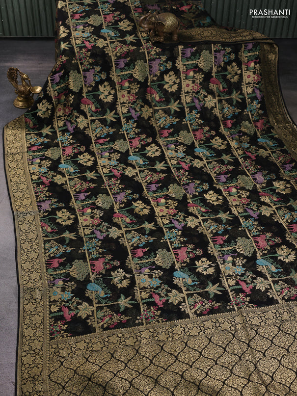 Art chiffon saree black with allover vanasingaram weaves and zari woven border
