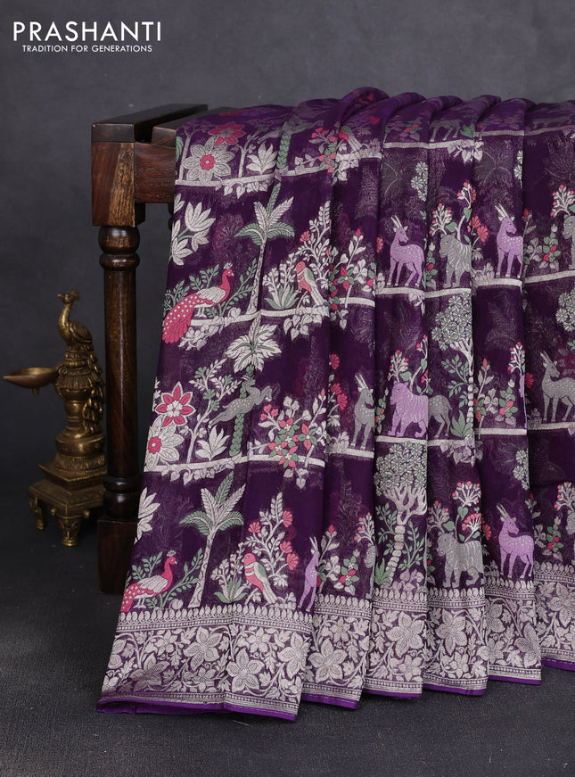 Art chiffon saree deep purple with allover vanasingaram weaves and zari woven border
