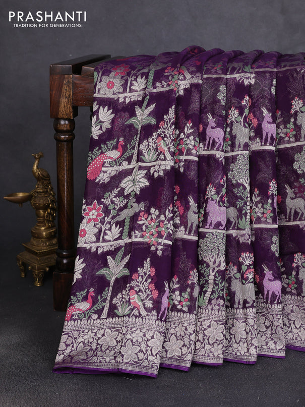 Art chiffon saree deep purple with allover vanasingaram weaves and zari woven border