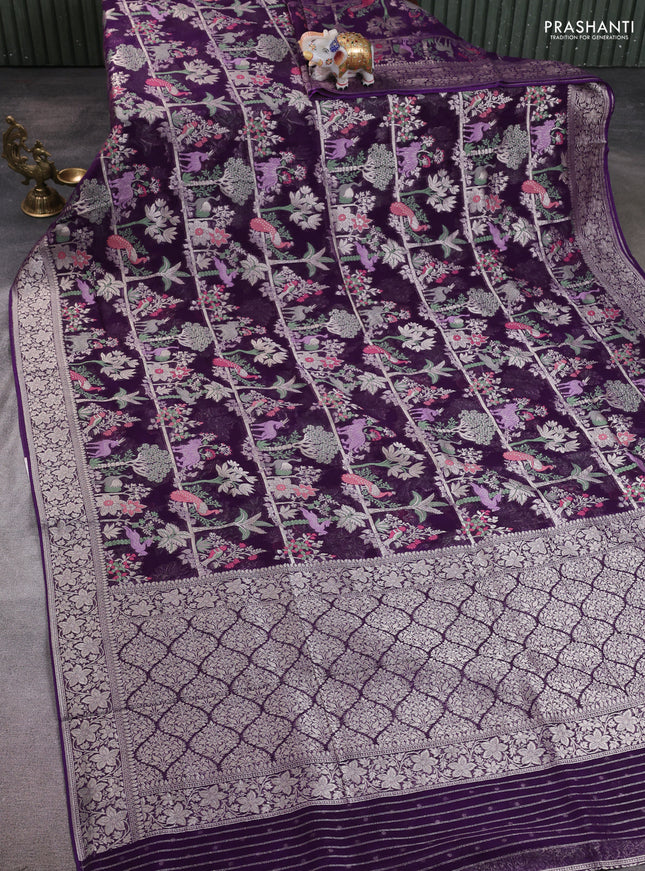 Art chiffon saree deep purple with allover vanasingaram weaves and zari woven border