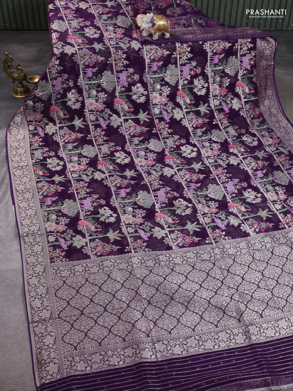 Art chiffon saree deep purple with allover vanasingaram weaves and zari woven border