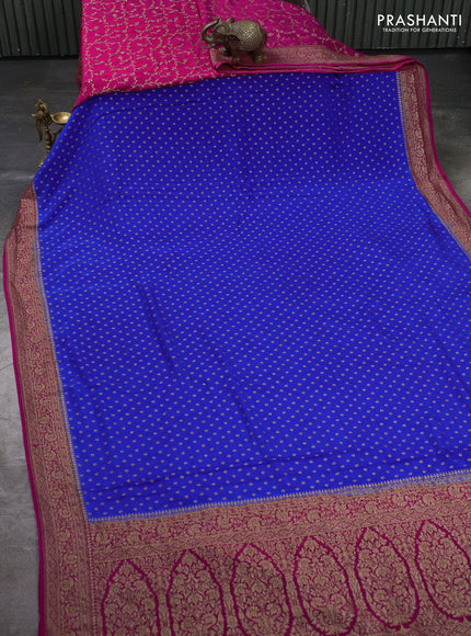 Banarasi crepe partly saree royal blue and pink with allover thread & zari woven buttas and woven border