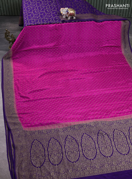 Banarasi crepe partly saree pink and violet with allover thread & zari woven buttas and woven border