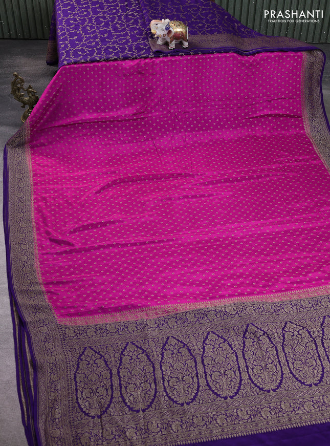 Banarasi crepe partly saree pink and violet with allover thread & zari woven buttas and woven border