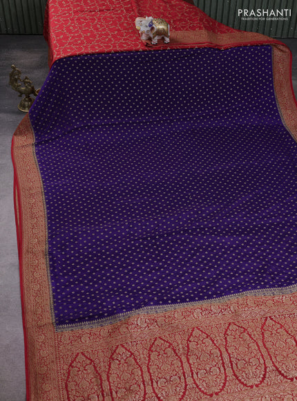 Banarasi crepe partly saree violet and red with allover thread & zari woven buttas and woven border