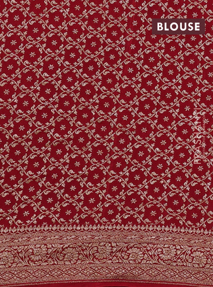 Banarasi crepe partly saree violet and red with allover thread & zari woven buttas and woven border