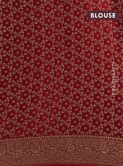 Banarasi crepe partly saree bottle green and red with allover thread & zari woven buttas and woven border
