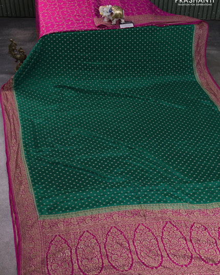Banarasi crepe partly saree green and pink with allover thread & zari woven buttas and woven border