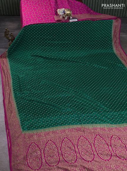 Banarasi crepe partly saree green and pink with allover thread & zari woven buttas and woven border