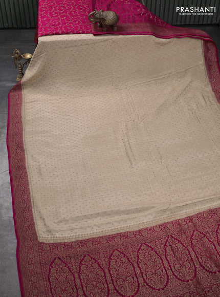 Banarasi crepe partly saree beige and pink with allover thread & zari woven buttas and woven border