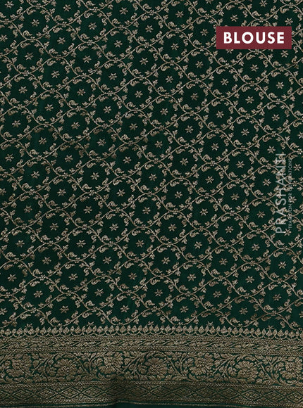 Banarasi crepe partly saree red and bottle green with allover thread & zari woven buttas and woven border