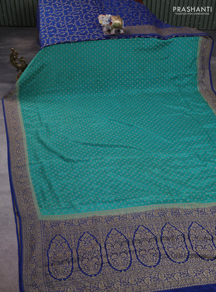 Banarasi crepe partly saree teal blue and blue with allover thread & zari woven buttas and woven border
