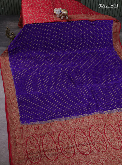Banarasi crepe partly saree violet and red with allover thread & zari woven buttas and woven border