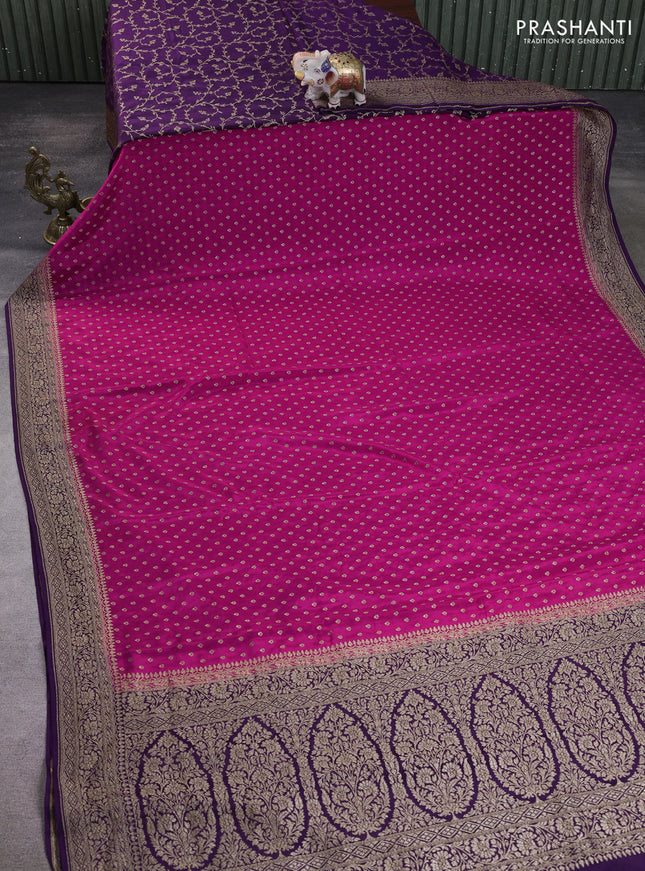Banarasi crepe partly saree pink and purple with allover thread & zari woven buttas and woven border