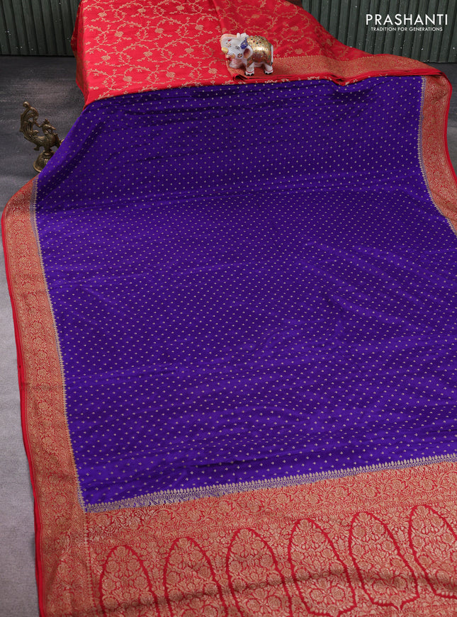 Banarasi crepe partly saree violet and red with allover thread & zari woven buttas and woven border