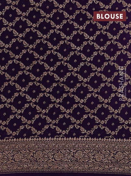 Banarasi crepe partly saree peach pink and violet with allover thread & zari woven buttas and woven border