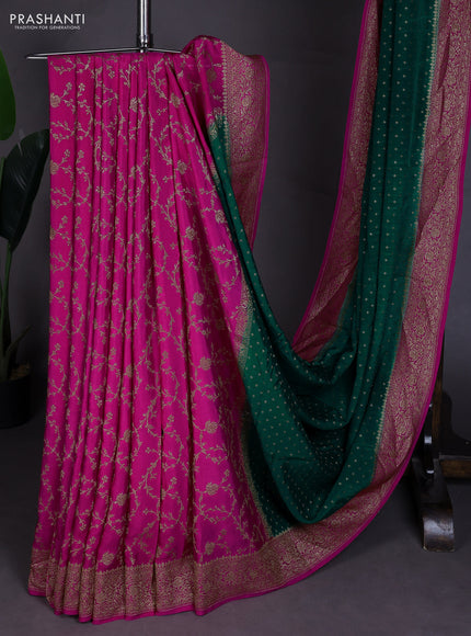 Banarasi crepe partly saree green and pink with allover thread & zari woven buttas and woven border