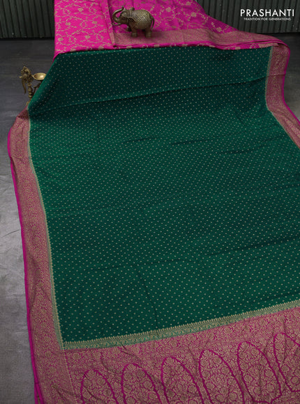 Banarasi crepe partly saree green and pink with allover thread & zari woven buttas and woven border
