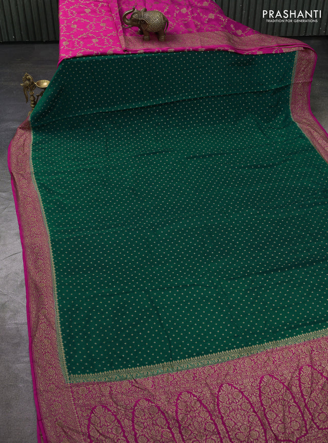 Banarasi crepe partly saree green and pink with allover thread & zari woven buttas and woven border
