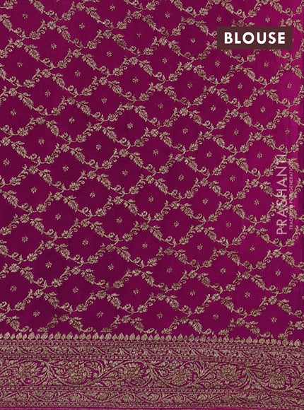 Banarasi crepe partly saree green and pink with allover thread & zari woven buttas and woven border