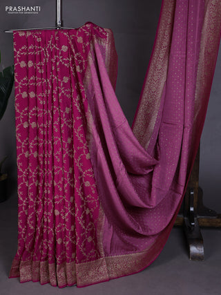 Banarasi crepe partly saree mauve pink and pink with allover thread & zari woven buttas and woven border