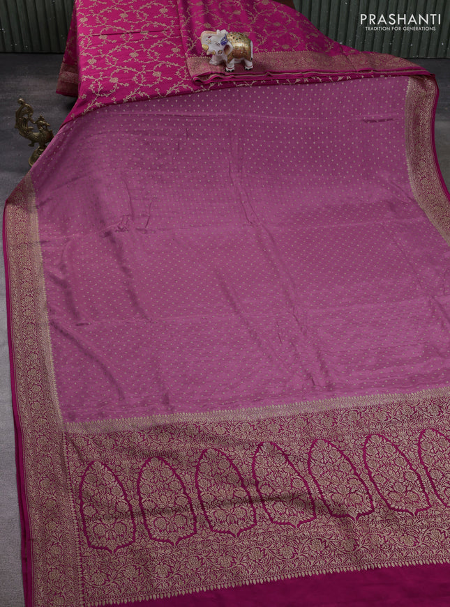 Banarasi crepe partly saree mauve pink and pink with allover thread & zari woven buttas and woven border