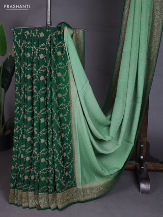 Banarasi crepe partly saree pastel green and green with allover thread & zari woven buttas and woven border