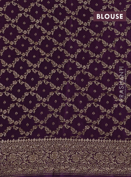 Banarasi crepe partly saree magenta pink and wine shade with allover thread & zari woven buttas and woven border