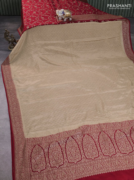 Banarasi crepe partly saree sandal and red with allover thread & zari woven buttas and woven border