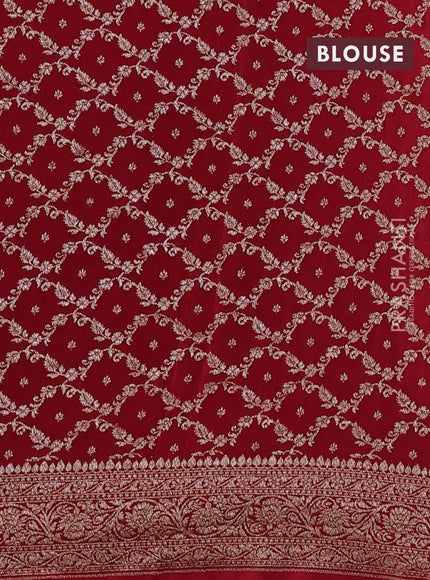 Banarasi crepe partly saree sandal and red with allover thread & zari woven buttas and woven border