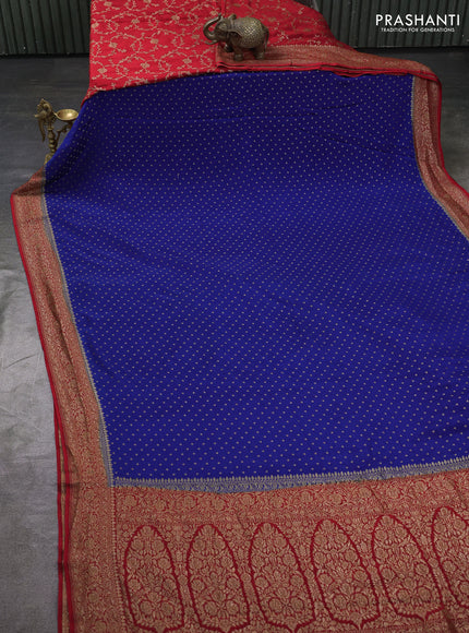 Banarasi crepe partly saree blue and red with allover thread & zari woven buttas and woven border