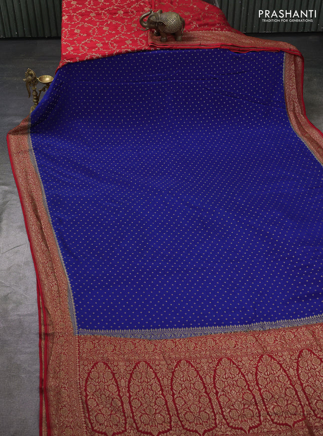 Banarasi crepe partly saree blue and red with allover thread & zari woven buttas and woven border