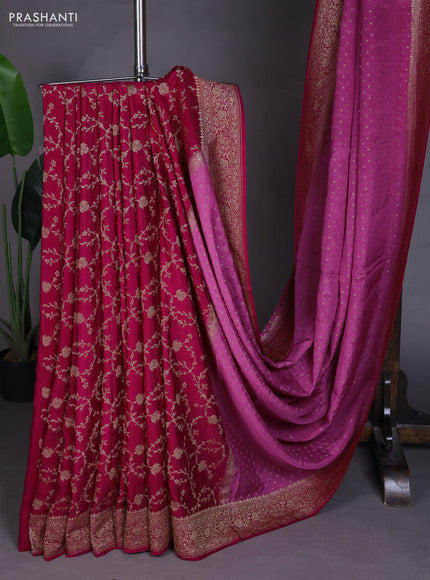 Banarasi crepe partly saree mauve pink and dark pink with allover thread & zari woven buttas and woven border