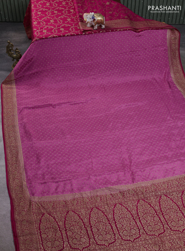 Banarasi crepe partly saree mauve pink and dark pink with allover thread & zari woven buttas and woven border