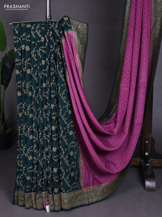 Banarasi crepe partly saree lavender shade and peacock green with allover thread & zari woven buttas and woven border