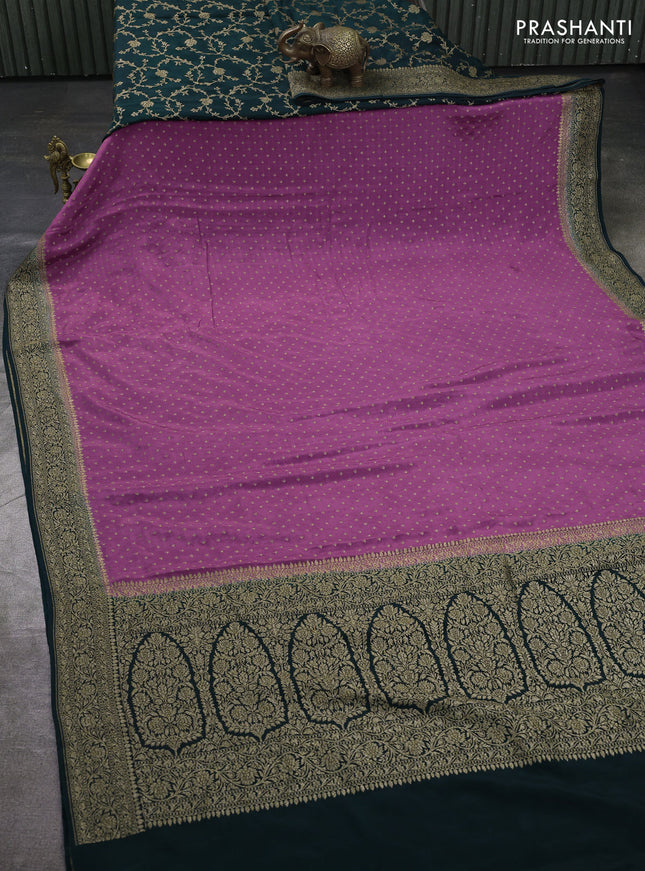 Banarasi crepe partly saree lavender shade and peacock green with allover thread & zari woven buttas and woven border